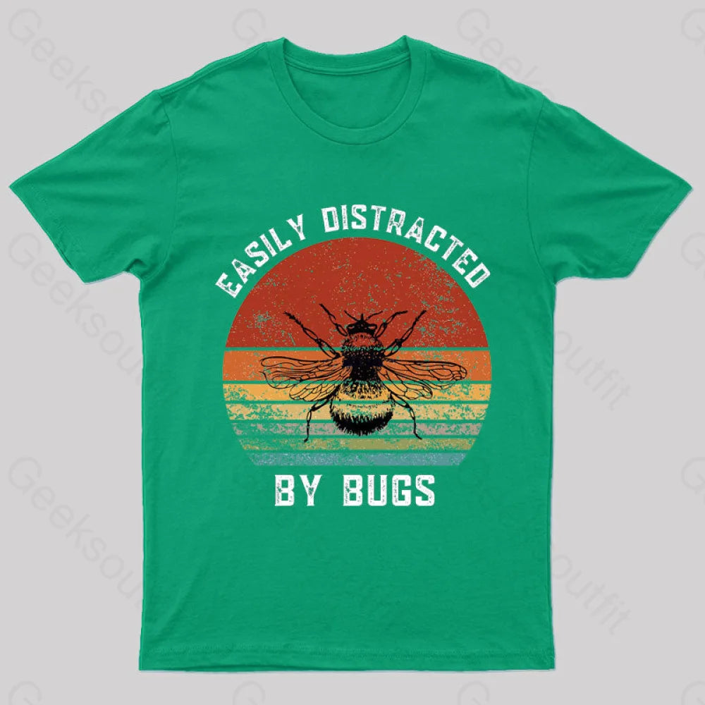 Easily Distracted By Bugs Nerd T-Shirt Green / S