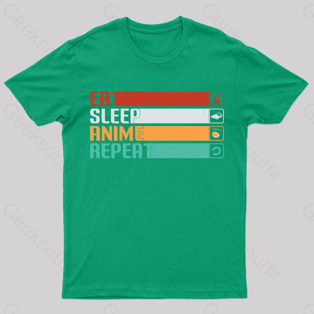 Eat Sleep Anime Repeat Nerd T-Shirt Green / S