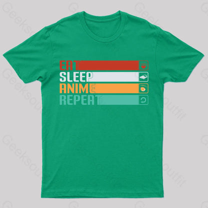 Eat Sleep Anime Repeat Nerd T-Shirt Green / S