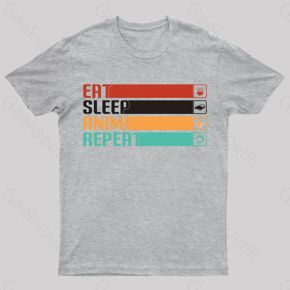 Eat Sleep Anime Repeat Nerd T-Shirt Grey / S