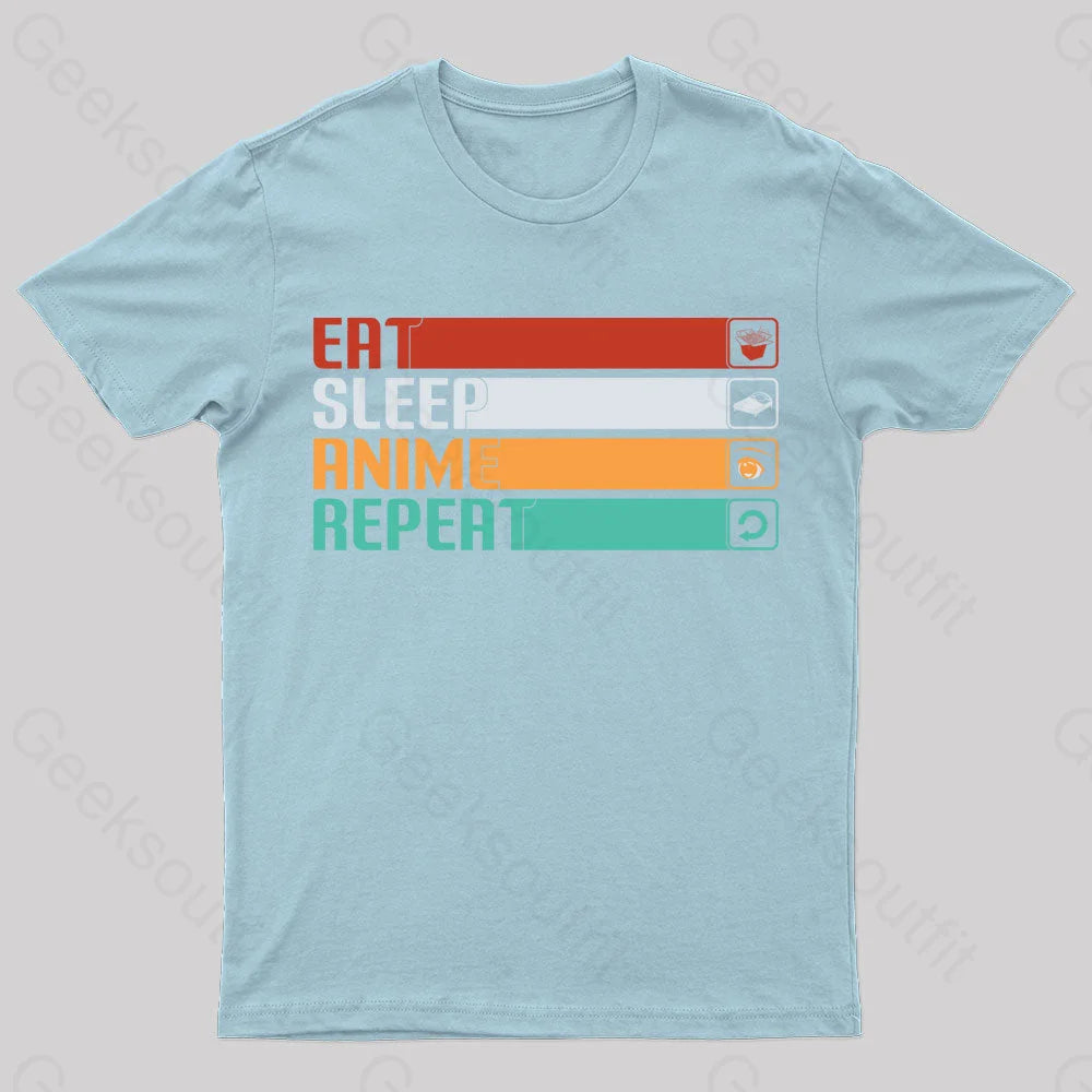 Eat Sleep Anime Repeat Nerd T-Shirt Light Blue / S