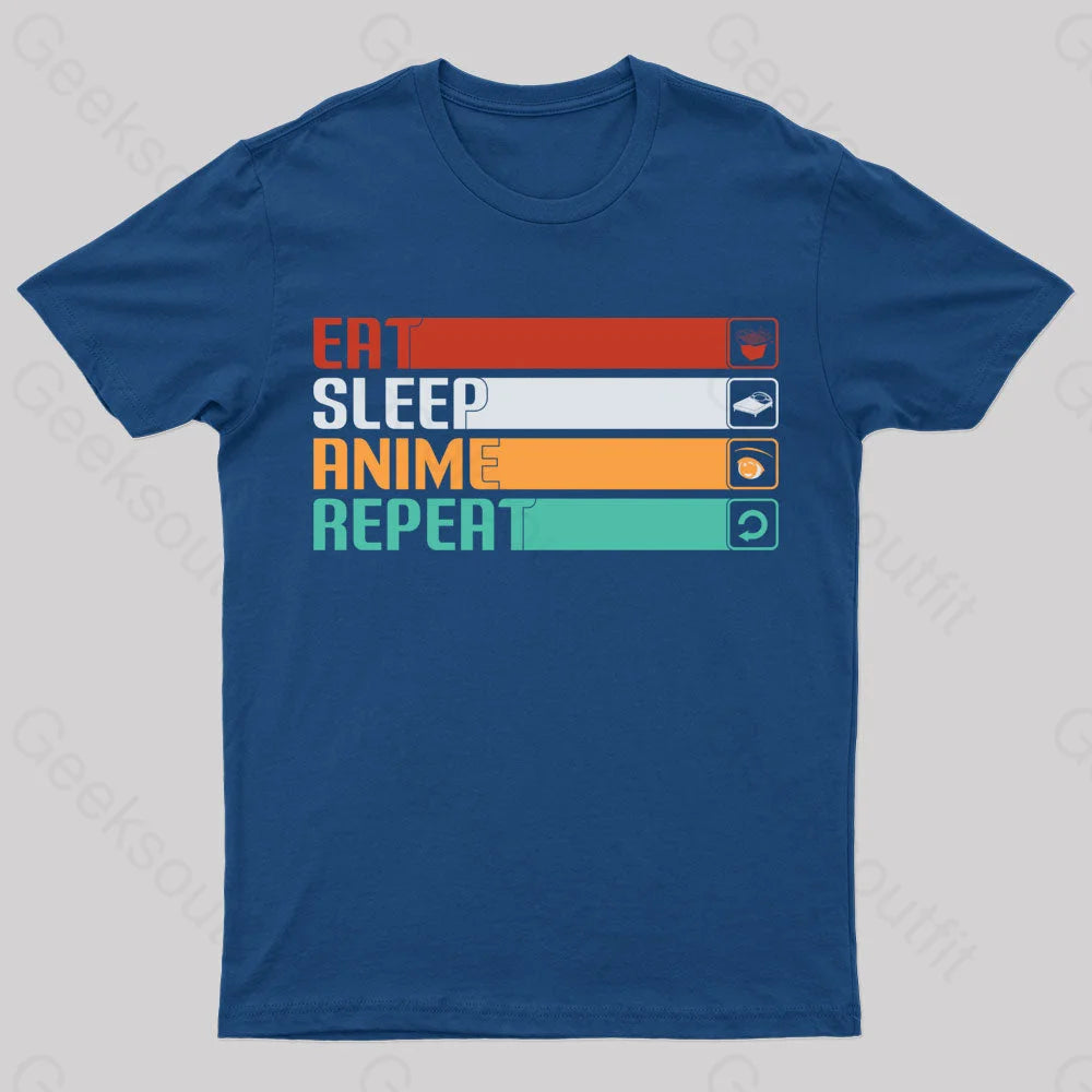 Eat Sleep Anime Repeat Nerd T-Shirt Navy / S