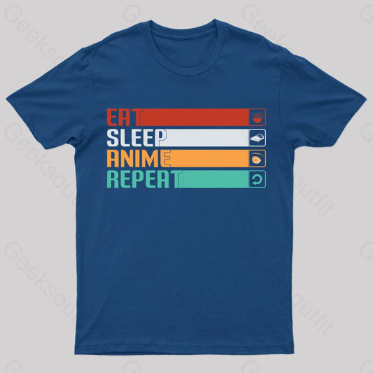 Eat Sleep Anime Repeat Nerd T-Shirt Navy / S