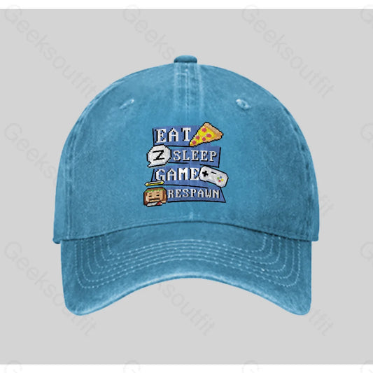 Eats Sleep Game Respawn Washed Vintage Baseball Cap Blue