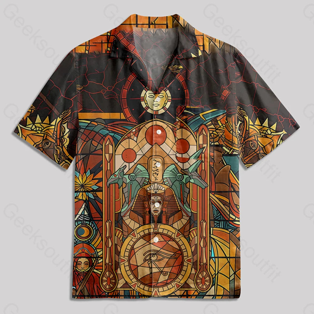 Egyptian Pharaoh Gothic Stained Glass Window Grilles Button Up Pocket Shirt Hawaiian / S Bus534 Yc