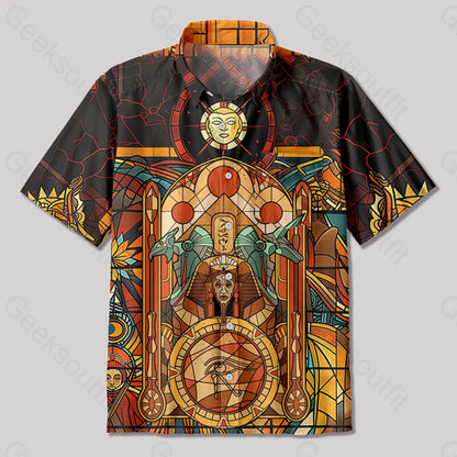 Egyptian Pharaoh Gothic Stained Glass Window Grilles Button Up Pocket Shirt Up / S Bus534 Yc