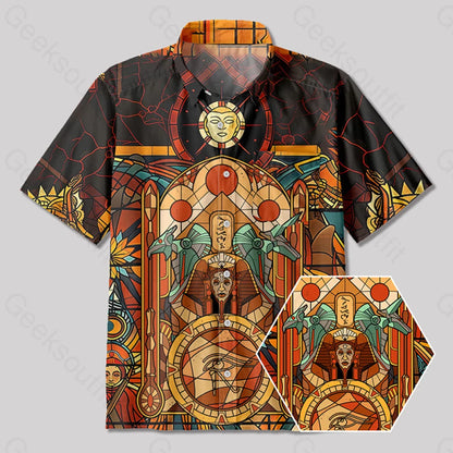 Egyptian Pharaoh Gothic Stained Glass Window Grilles Button Up Pocket Shirt Yc