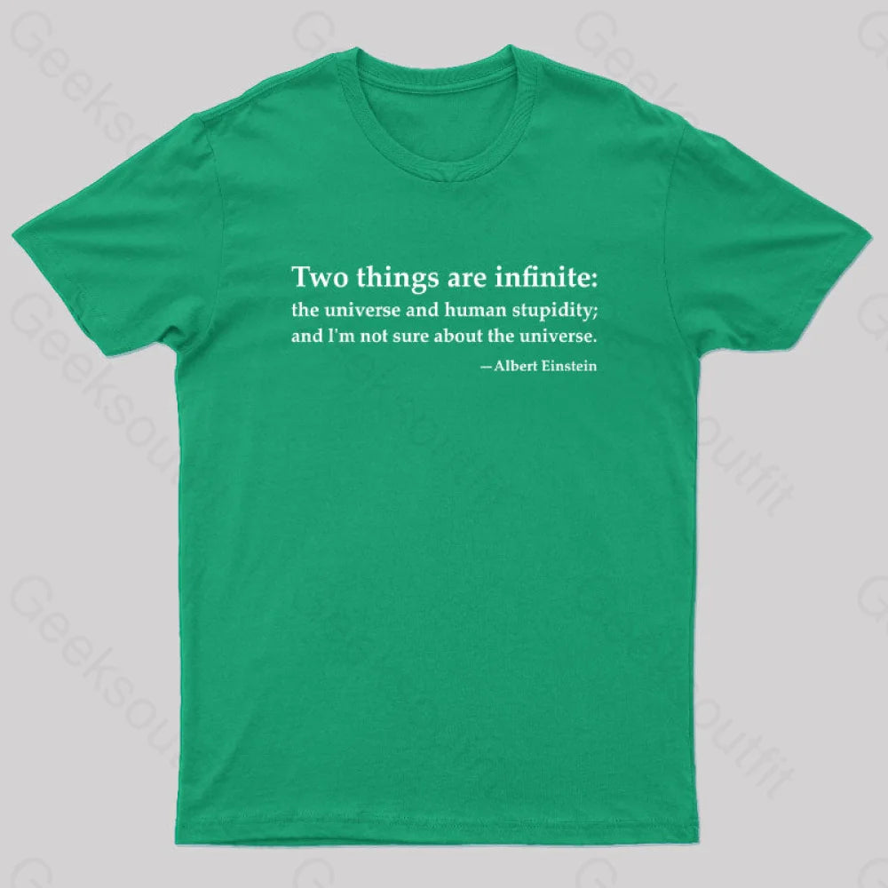 Einstein Quotes Two Things Are Infinite Nerd T-Shirt Green / S