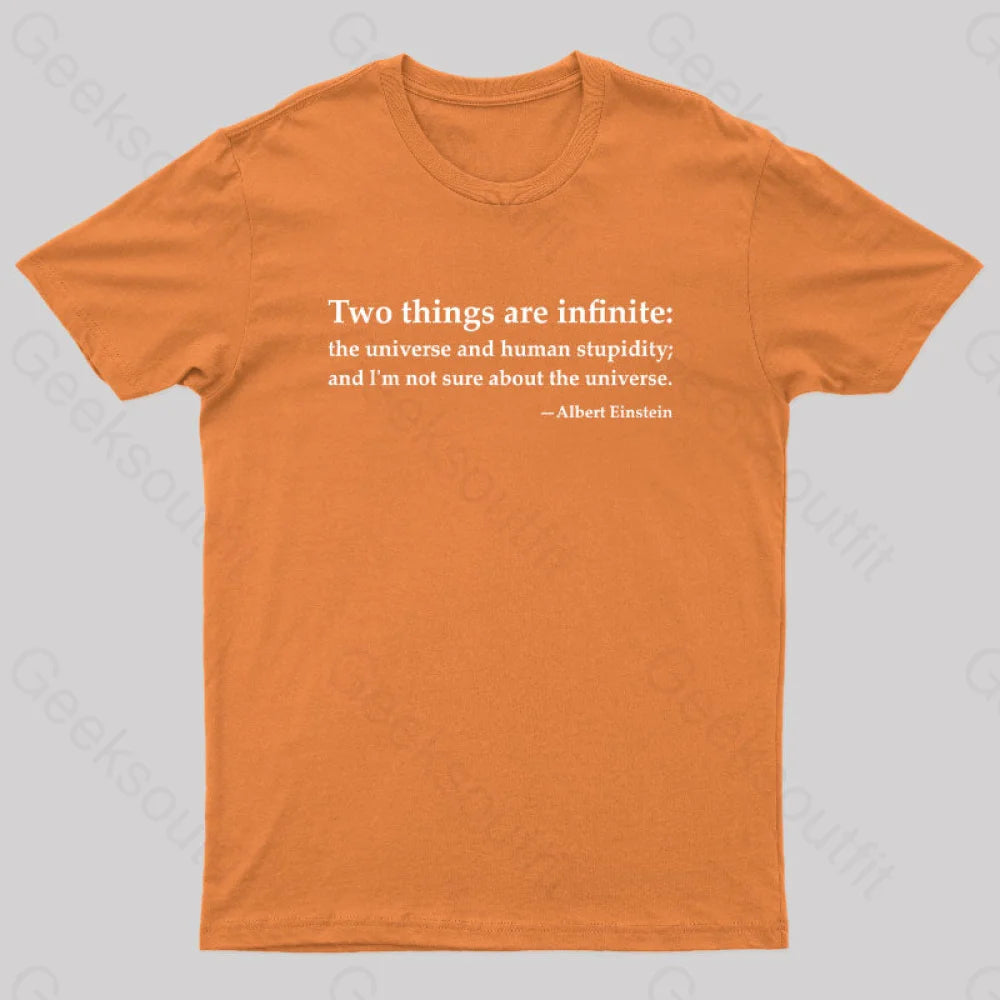 Einstein Quotes Two Things Are Infinite Nerd T-Shirt Orange / S