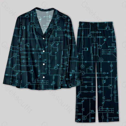 Electronic Components Arrow Dark Blue Pajamas Set - Geeksoutfit