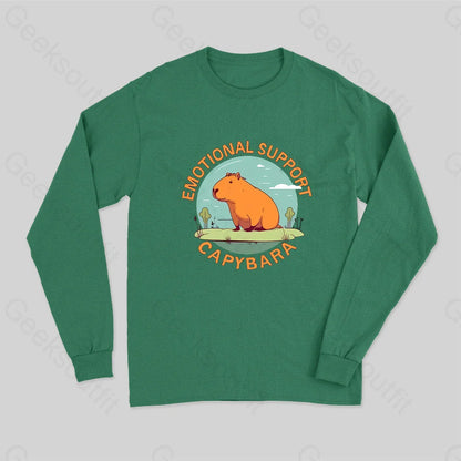 Emotional Support Capybara Long Sleeve T-Shirt Green / S