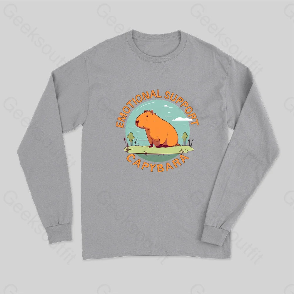 Emotional Support Capybara Long Sleeve T-Shirt Grey / S