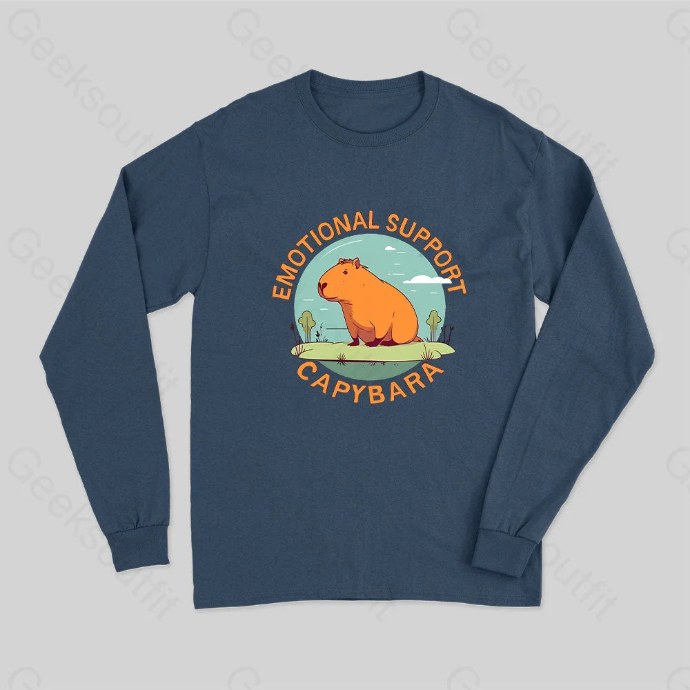 Emotional Support Capybara Long Sleeve T-Shirt Navy / S