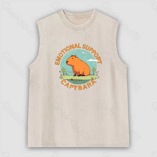 Emotional Support Capybara Unisex Washed Tank Apricot / S