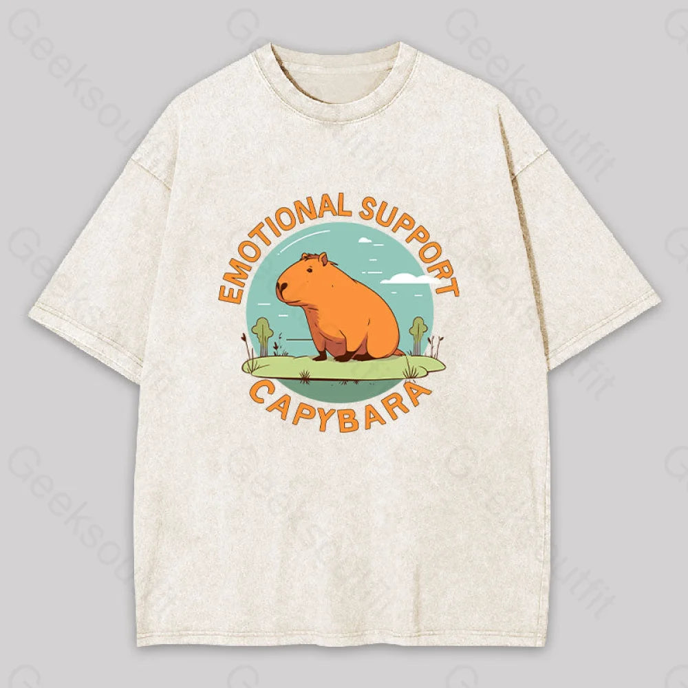 Emotional Support Capybara Washed T-Shirt Apricot / S