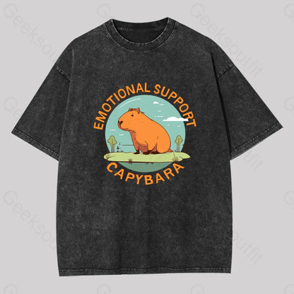 Emotional Support Capybara Washed T-Shirt Black / S