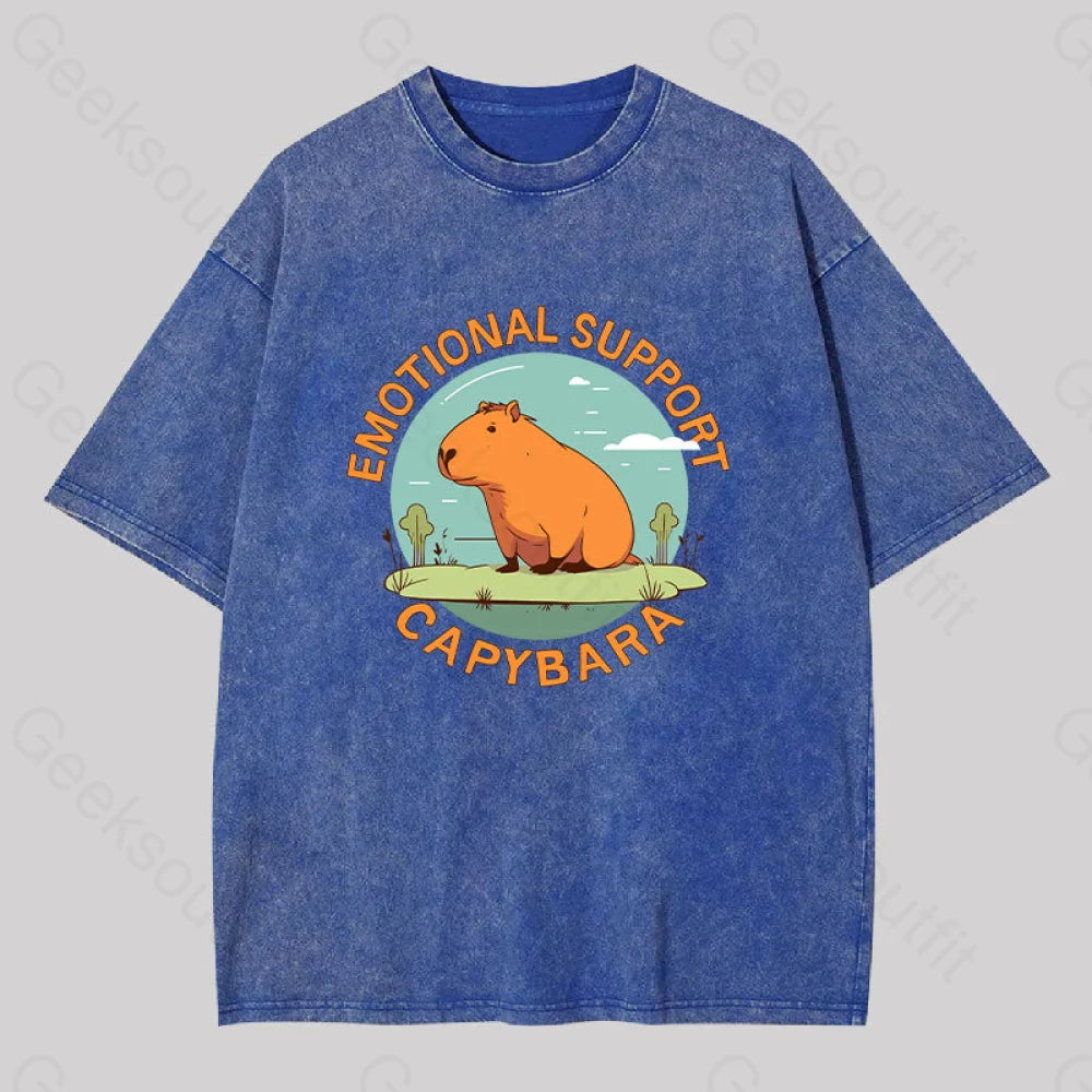 Emotional Support Capybara Washed T-Shirt Blue / S