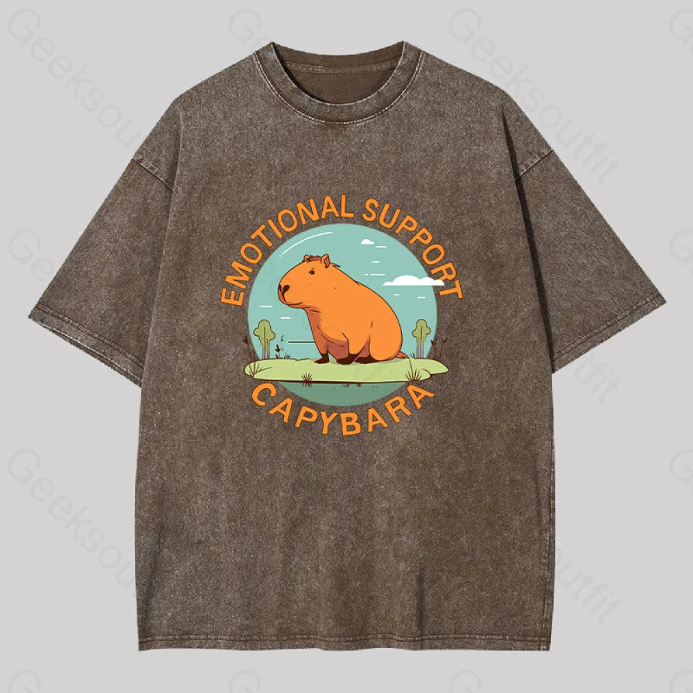 Emotional Support Capybara Washed T-Shirt Coffee / S