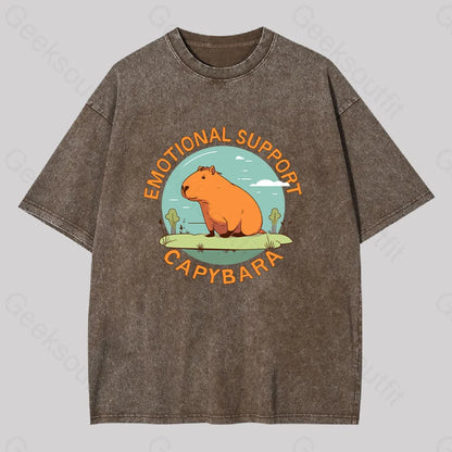 Emotional Support Capybara Washed T-Shirt Coffee / S