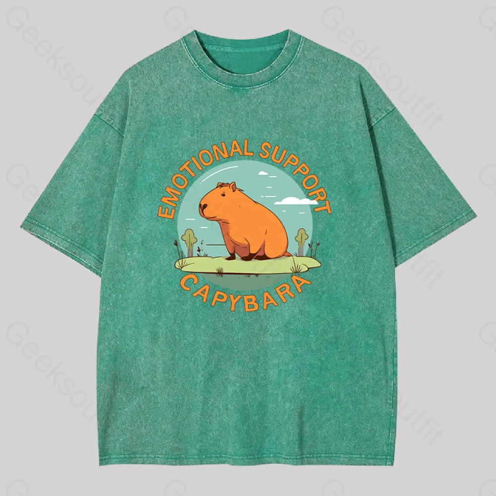 Emotional Support Capybara Washed T-Shirt Grass Green / S