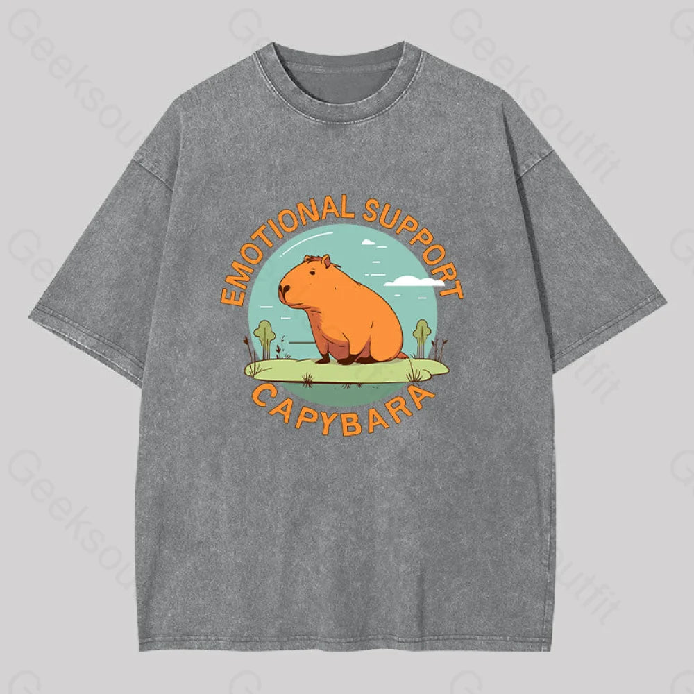 Emotional Support Capybara Washed T-Shirt Grey / S