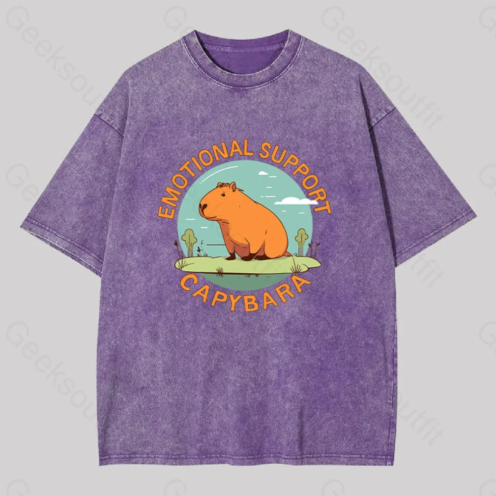 Emotional Support Capybara Washed T-Shirt Purple / S