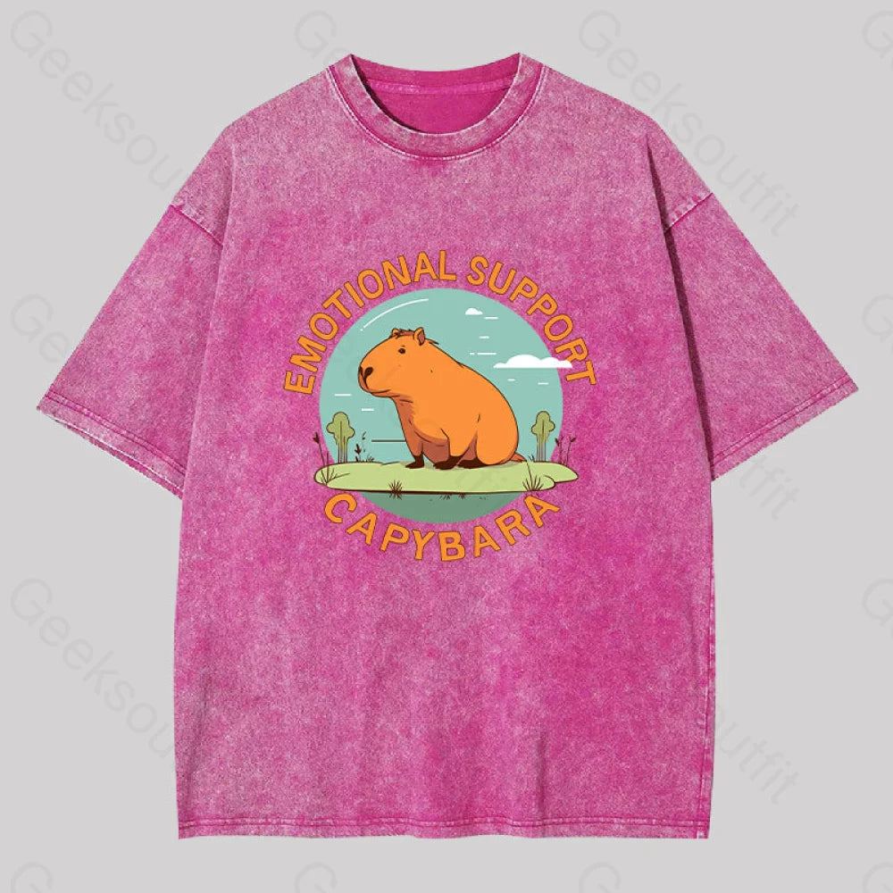 Emotional Support Capybara Washed T-Shirt Rose Red / S