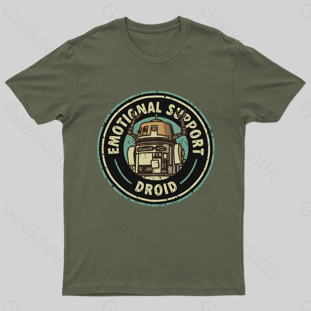 Emotional Support Droid Geek T-Shirt Army Green / S