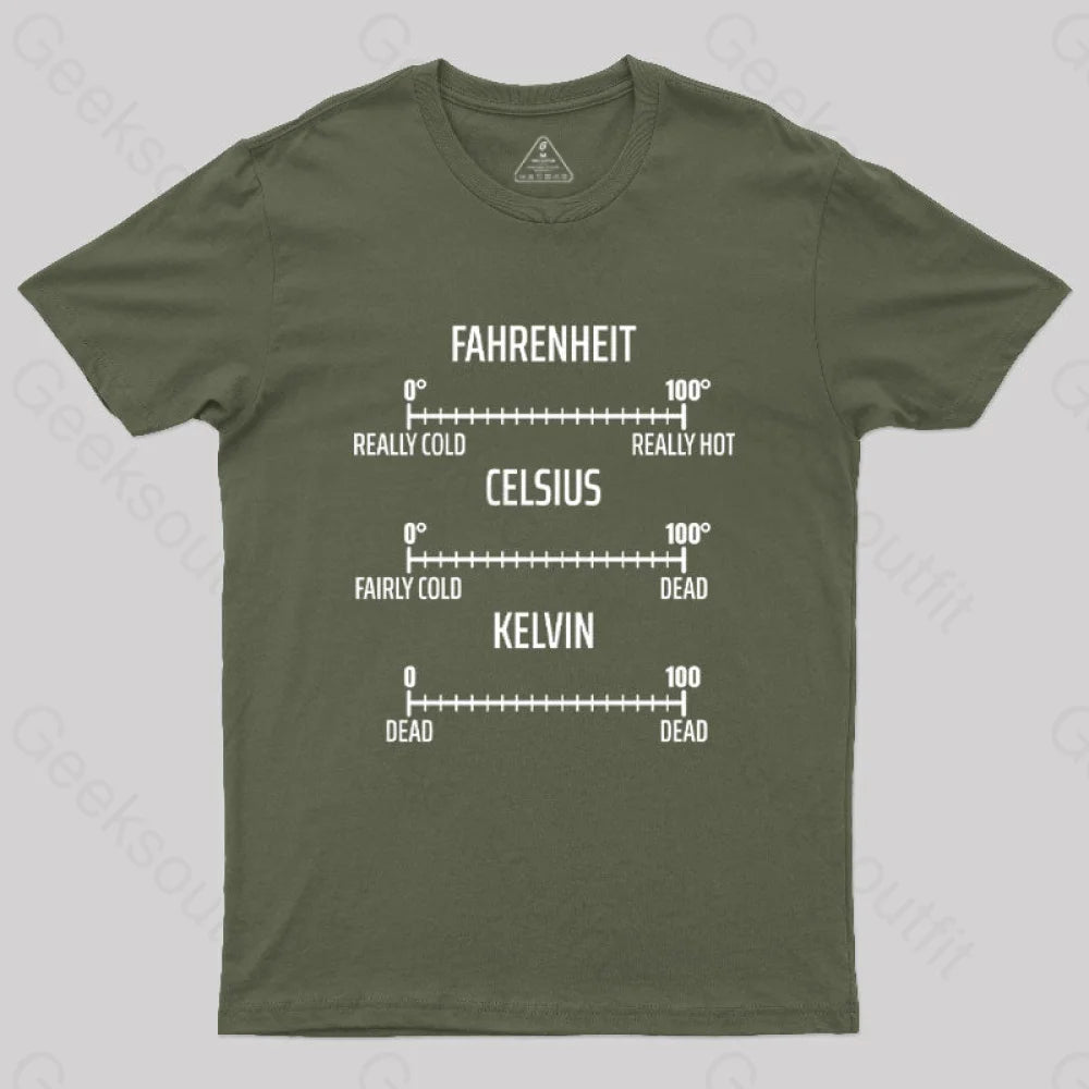 Fahrenheit Celsius Kelvin T-Shirt Army Green / S