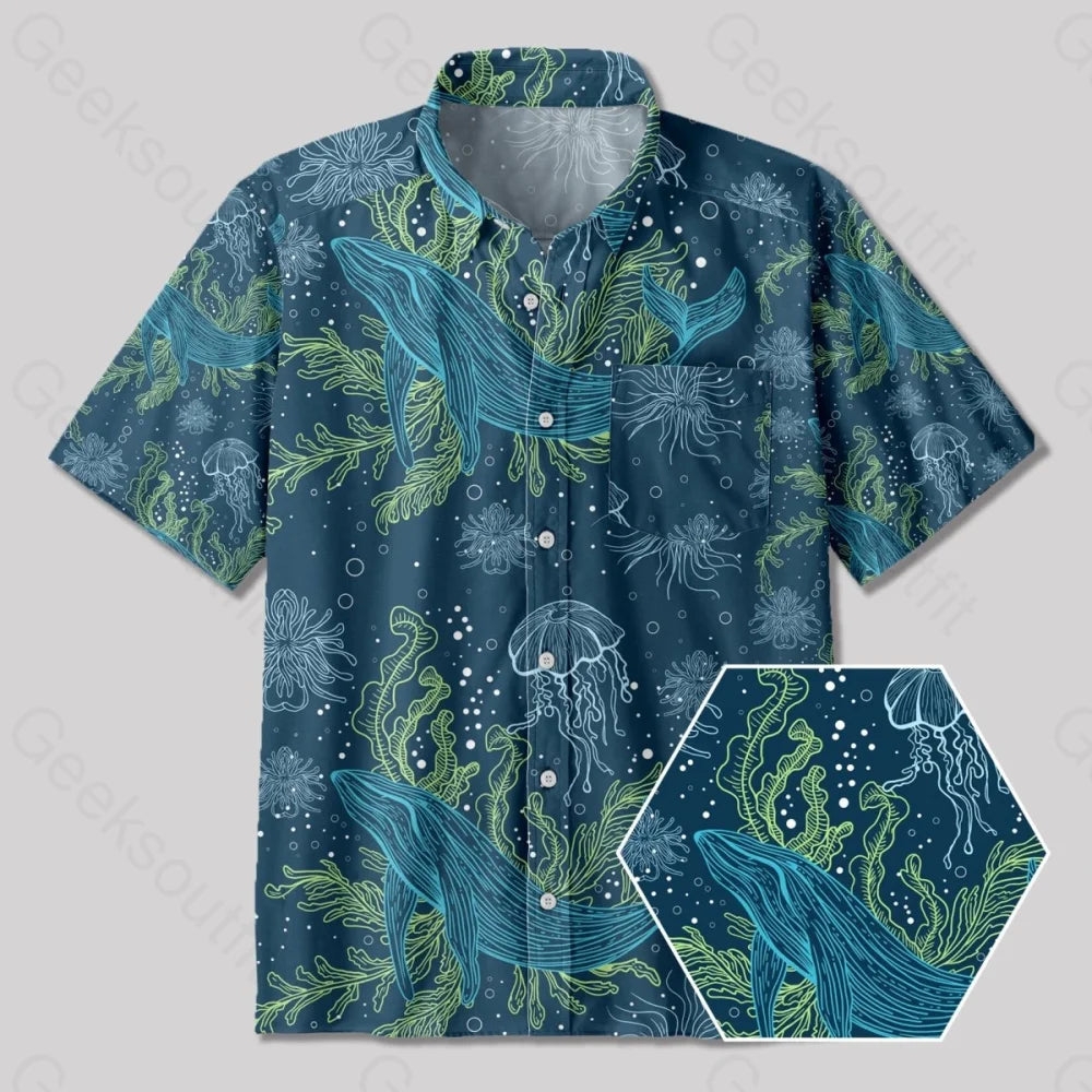 Fantastic Marine Life Button Up Pocket Shirt - Geeksoutfit