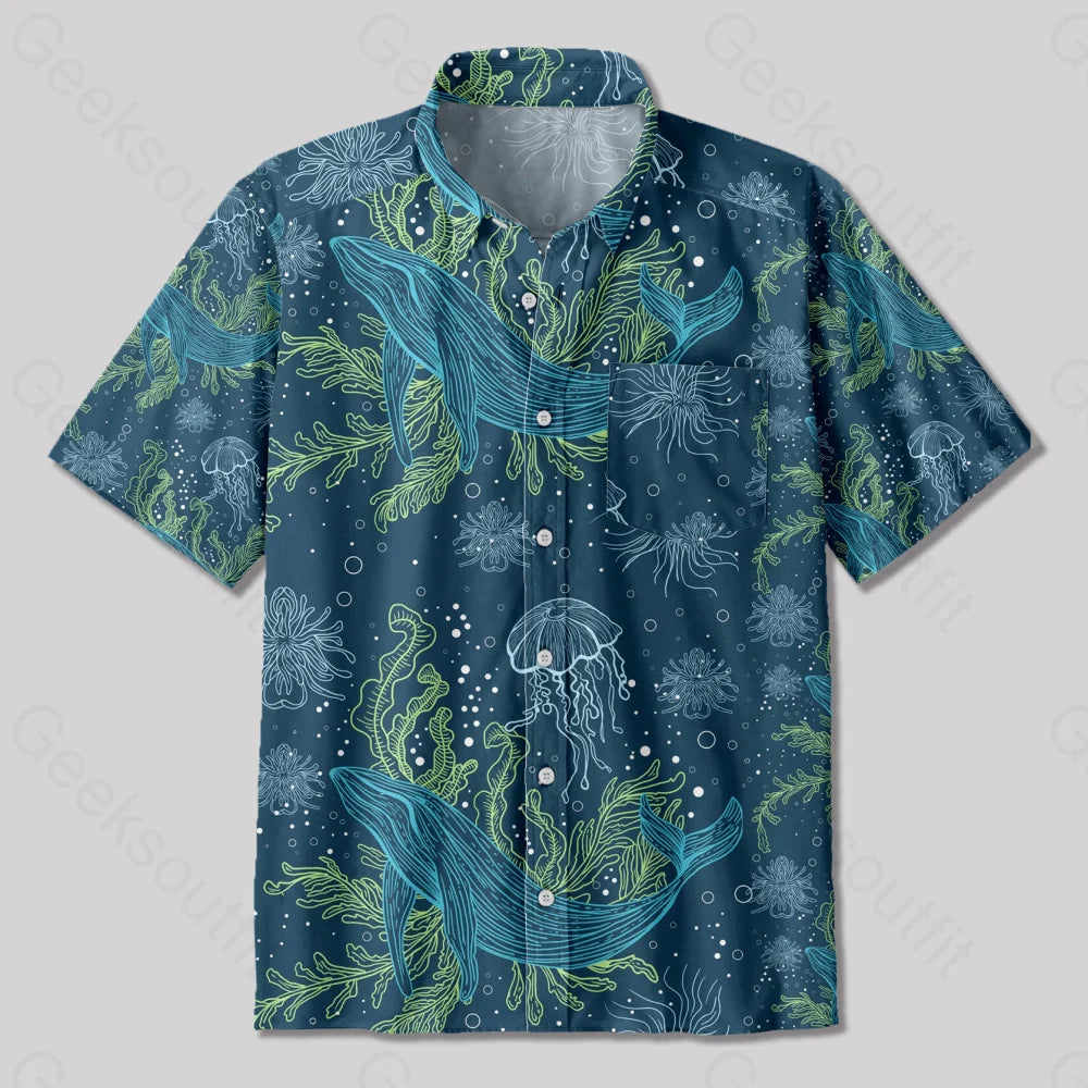 Fantastic Marine Life Button Up Pocket Shirt Yc