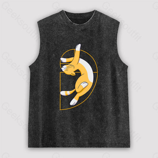 Fibonacci Spiral Cat Unisex Washed Tank Black / S