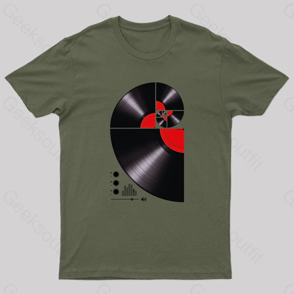 Fibonacci Spiral Vinyl Geek T-Shirt Army Green / S