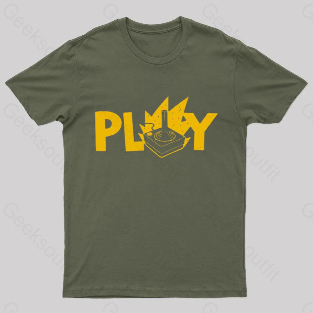 Flaming Joystick Geek T-Shirt Army Green / S