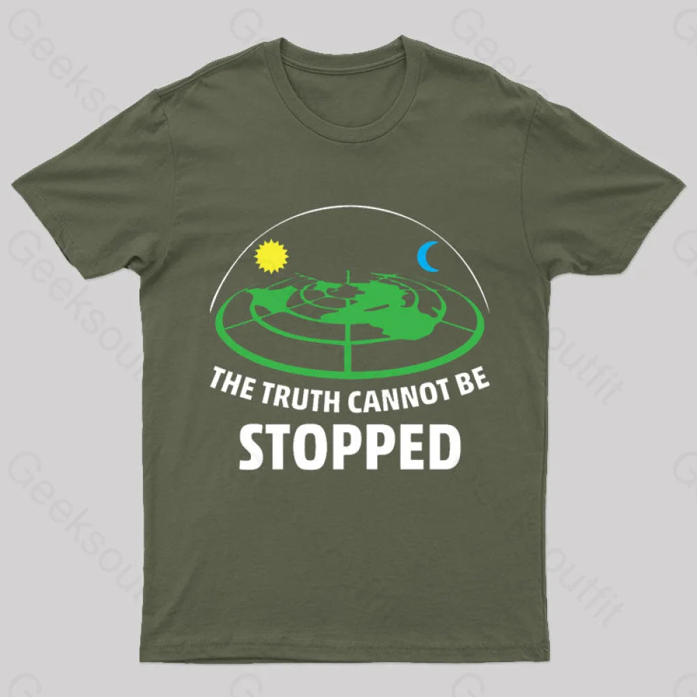 Flat Earth Theory Nerd T-Shirt Army Green / S