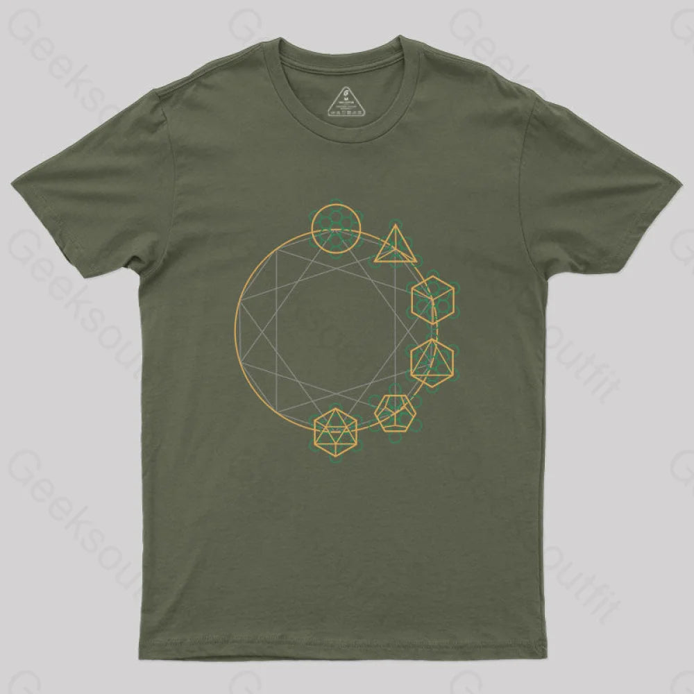 Flower Of Life Psychedelic T-Shirt Army Green / S