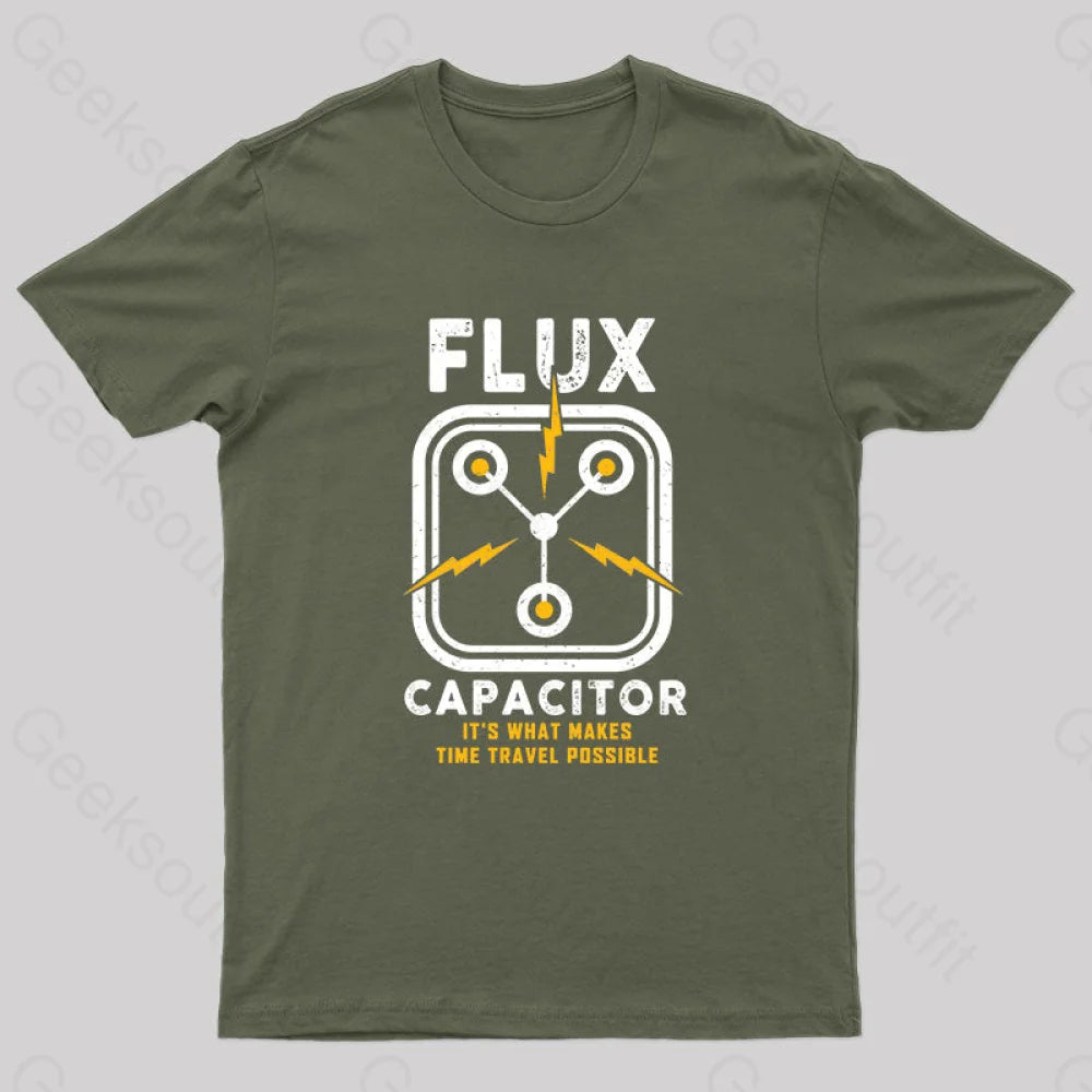 Flux Capacitor A Journey Through Time Classic Nerd T-Shirt Army Green / S Yc