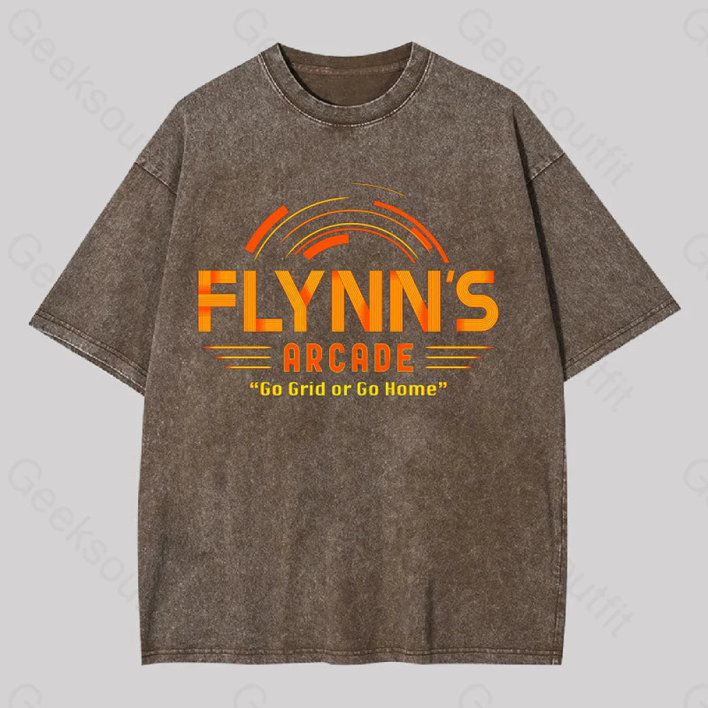 Flynn’s Arcade Go Grid Or Home Washed T-Shirt Coffee / S