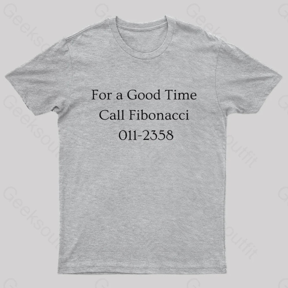 For A Good Time Call Fibonacci Geek T-Shirt Grey / S