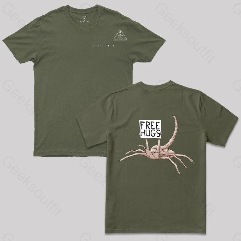 Free Hugs Alien T-Shirt Army Green / S