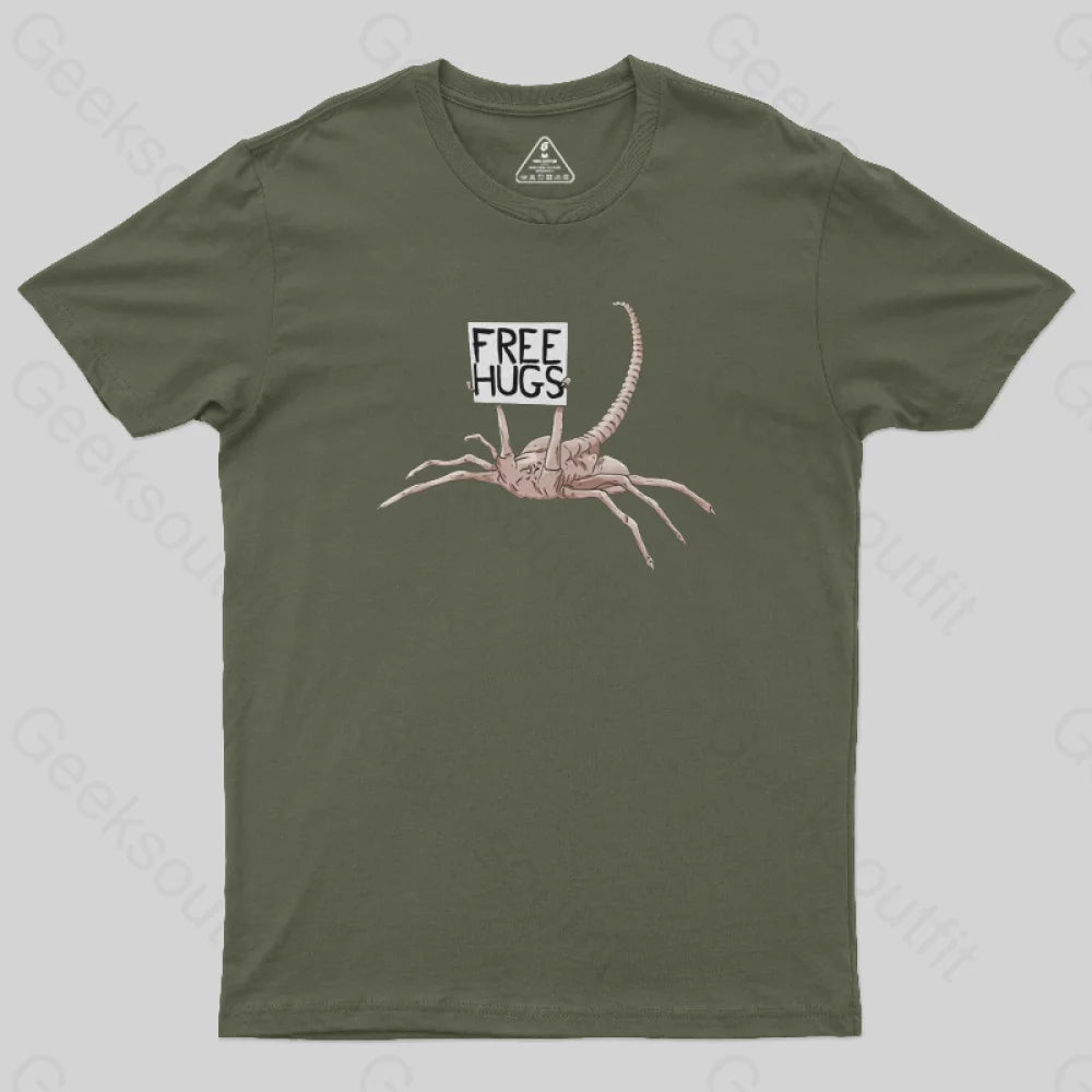 Freehugs-Alien Xenomorph T-Shirt Army Green / S Yc