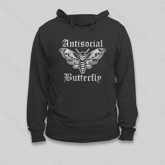 Funny Antisocial Butterfly Hoodie Black / S