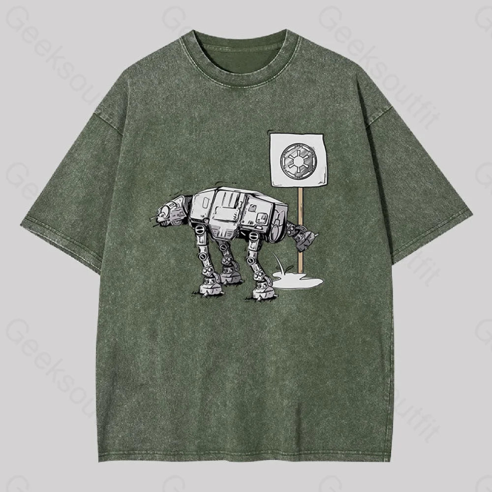 Funny At-At Geek Washed T-Shirt Army Green / S