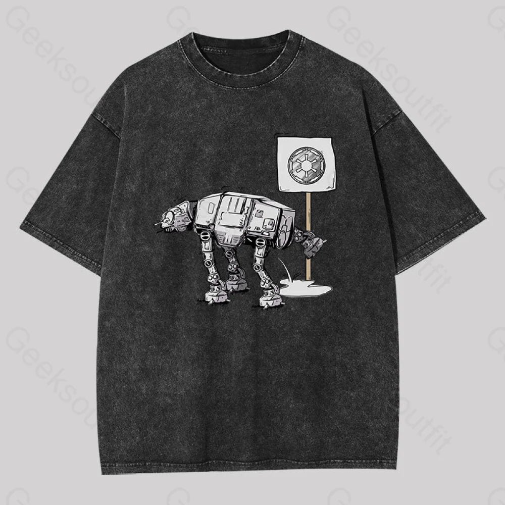 Funny At-At Geek Washed T-Shirt Black / S