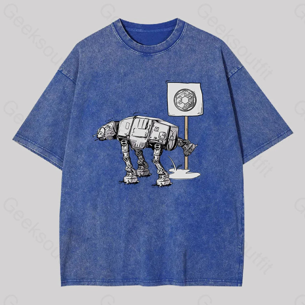 Funny At-At Geek Washed T-Shirt Blue / S