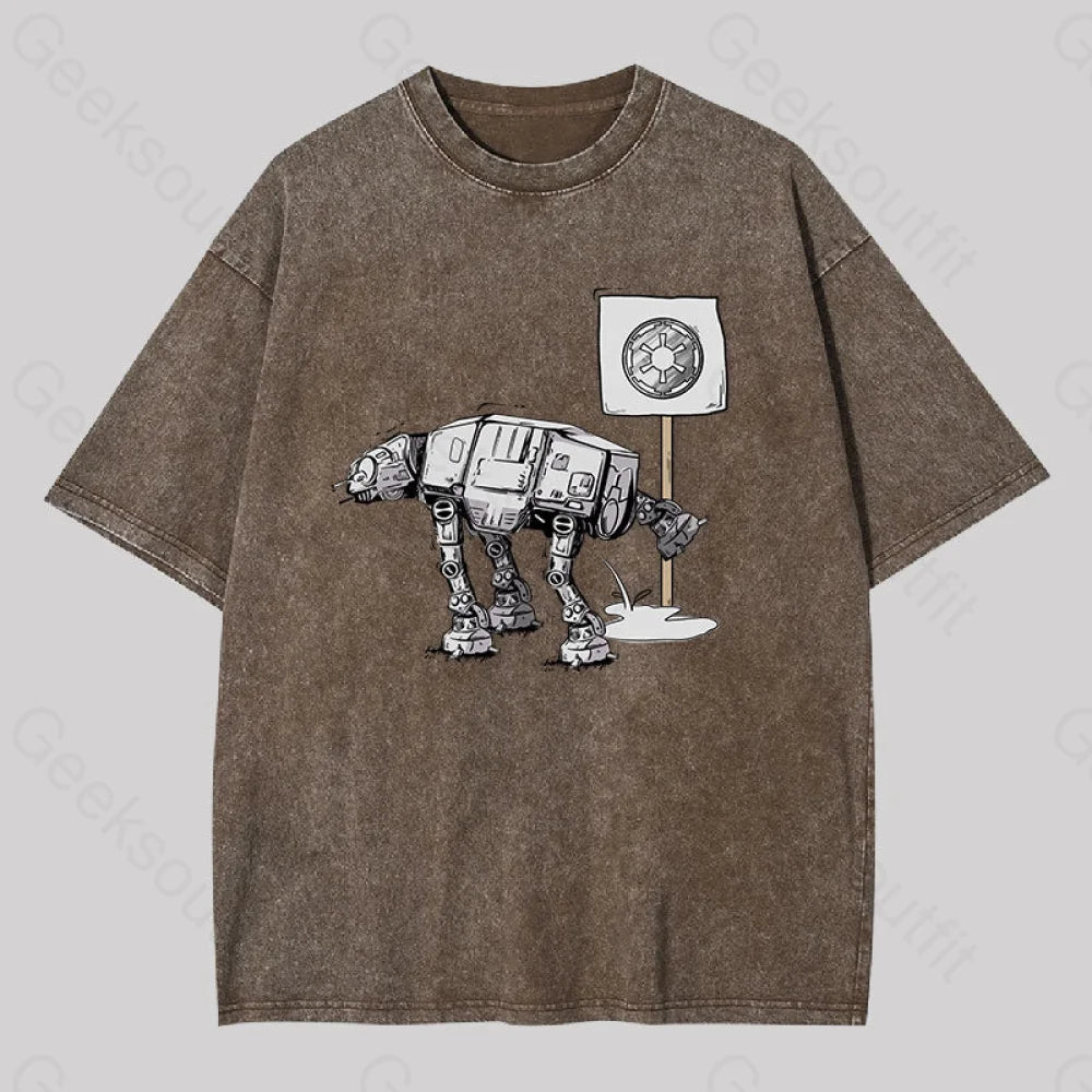 Funny At-At Geek Washed T-Shirt Coffee / S