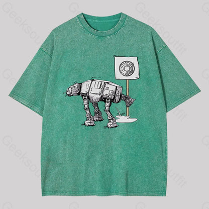 Funny At-At Geek Washed T-Shirt Grass Green / S