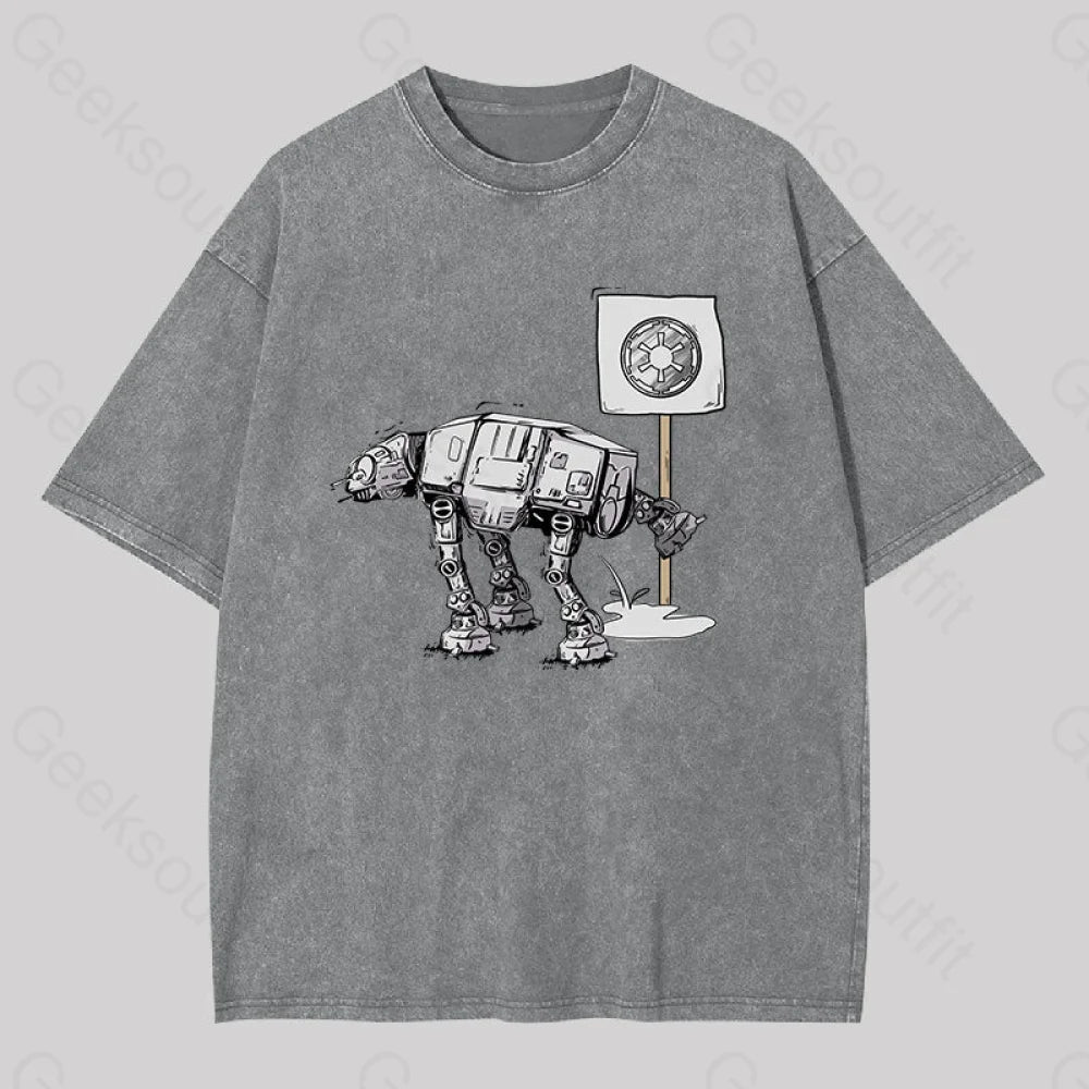 Funny At-At Geek Washed T-Shirt Grey / S