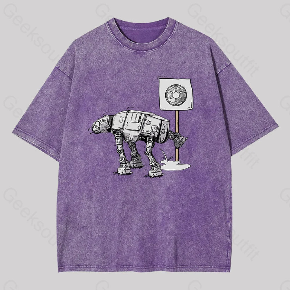 Funny At-At Geek Washed T-Shirt Purple / S