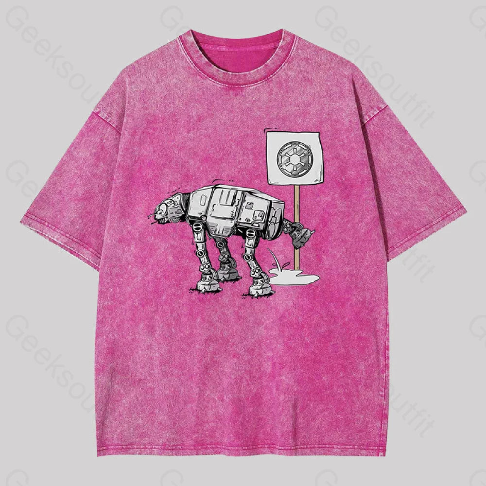 Funny At-At Geek Washed T-Shirt Rose Red / S